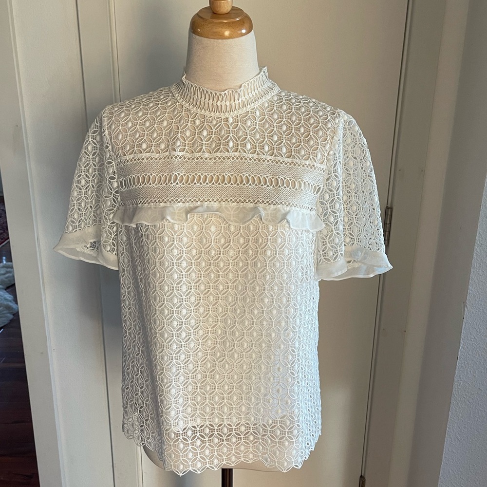 Zara Woman lace shirt with high neck size Large